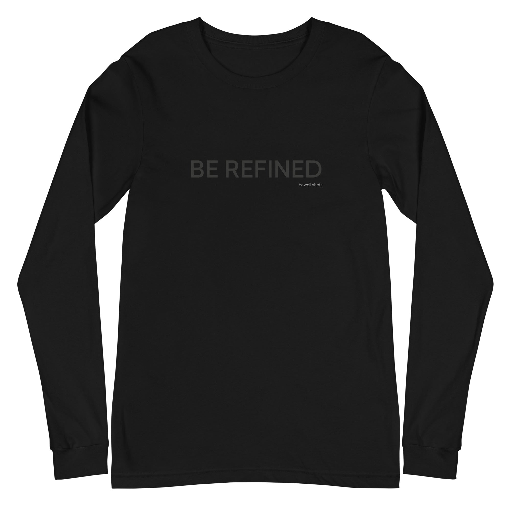 Bewell wellness shots unisex long sleeve tee black front 59