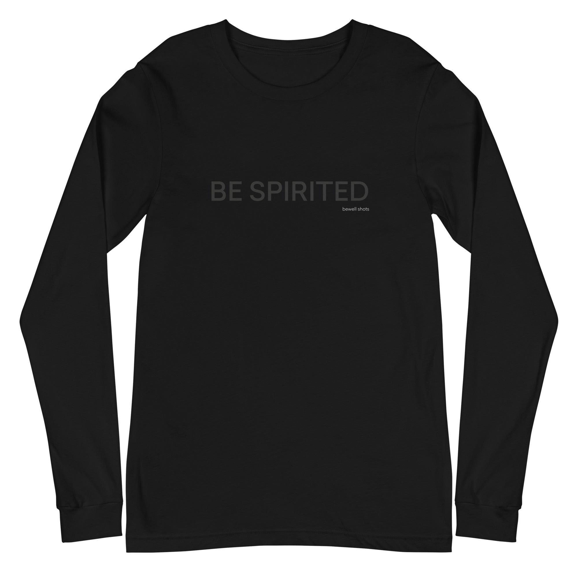 Bewell wellness shots unisex long sleeve tee black front 60