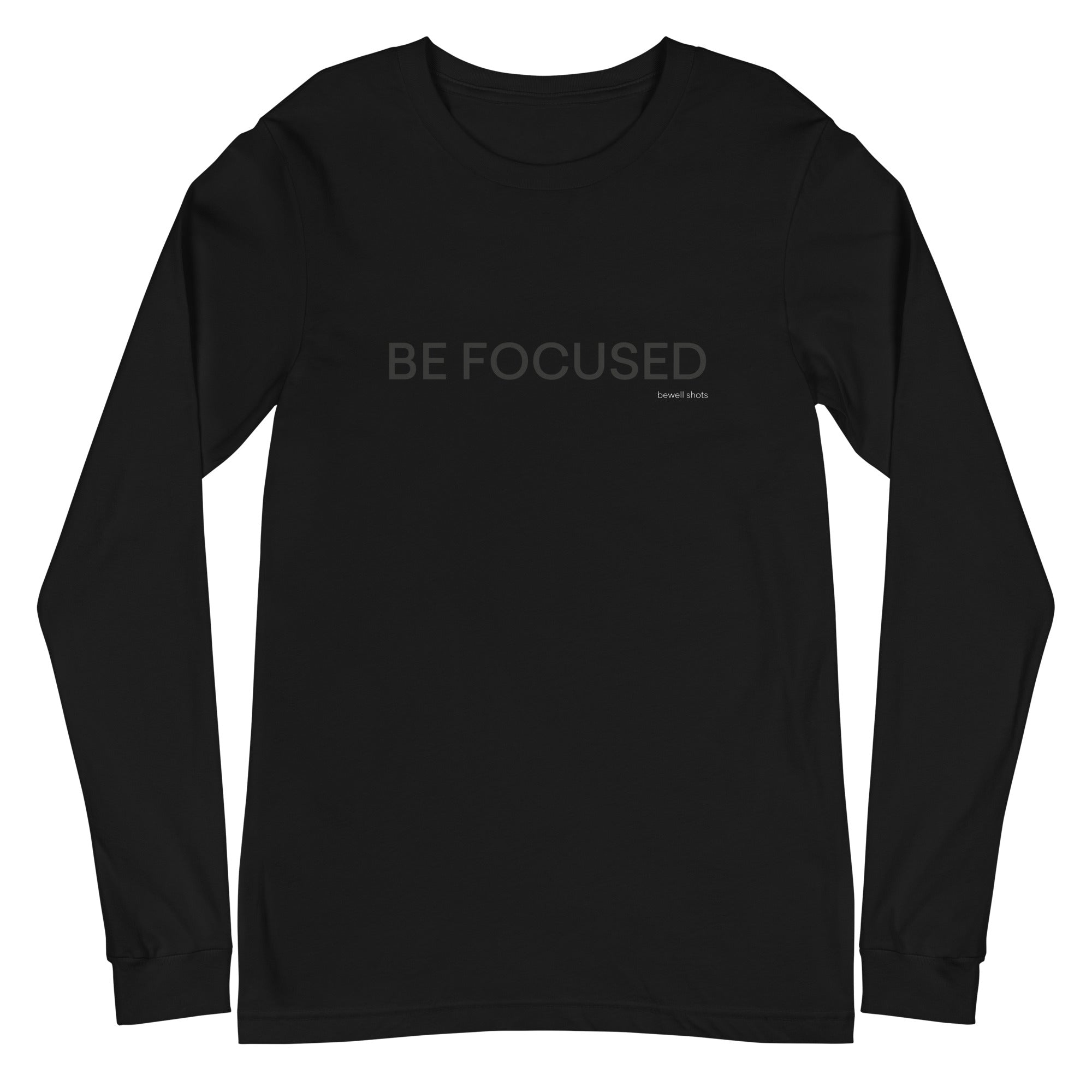 Bewell wellness shots unisex long sleeve tee black front 61