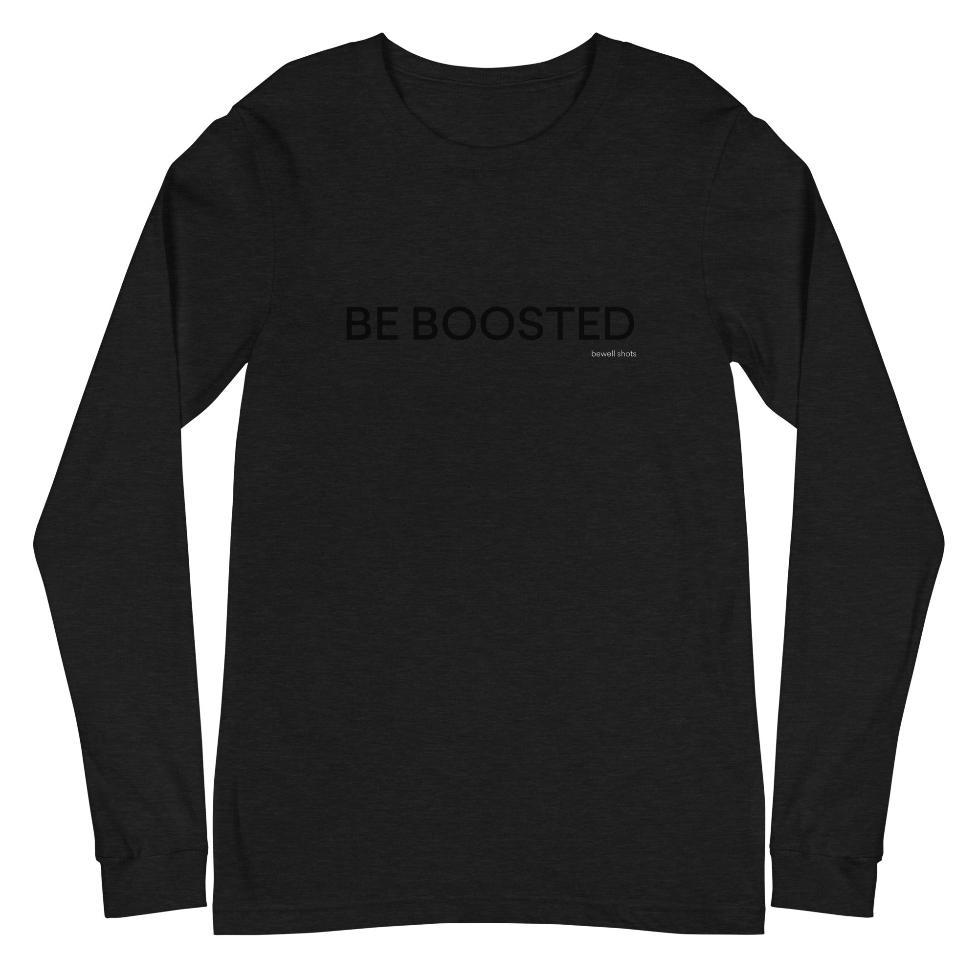 Bewell wellness shots unisex long sleeve tee black heather front-64