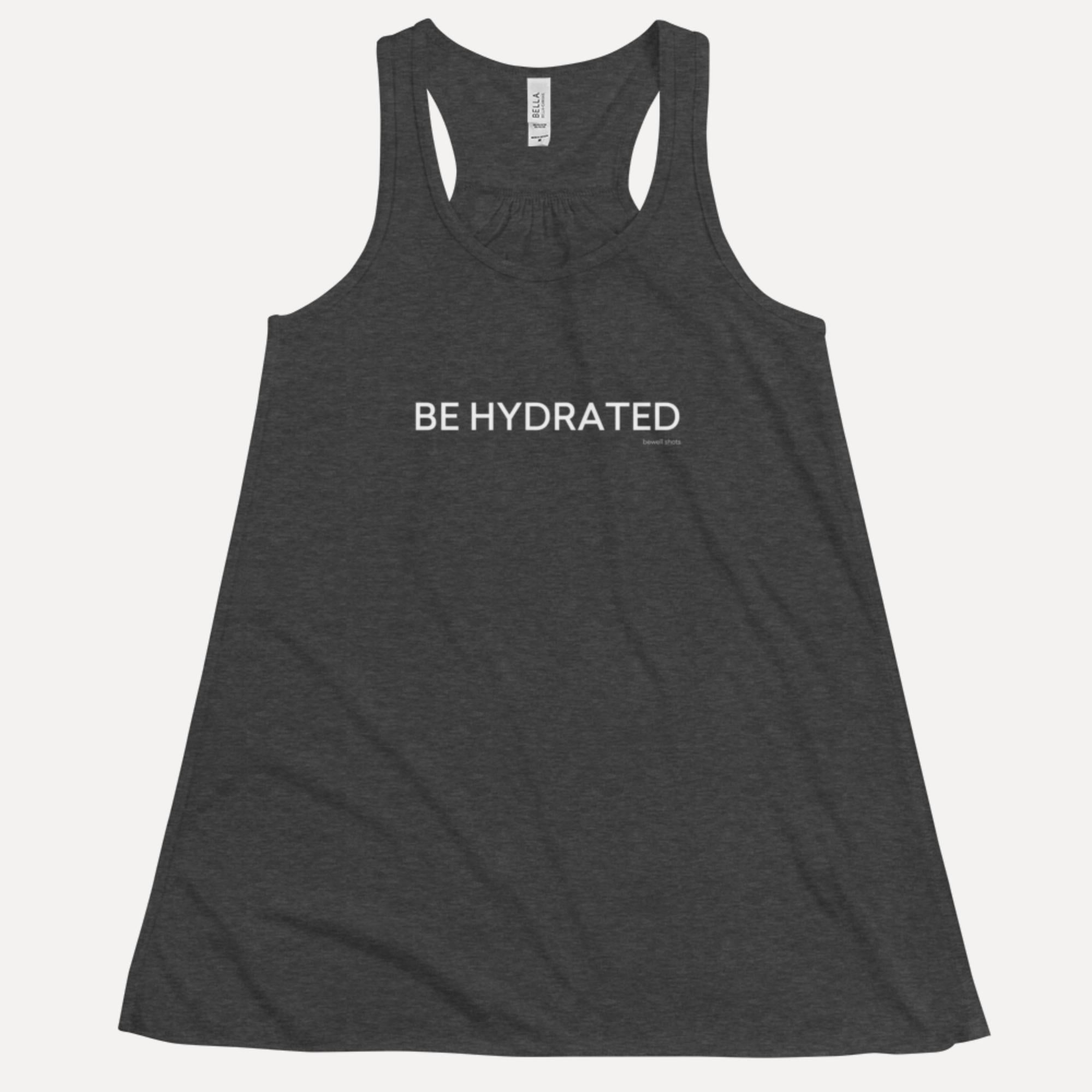 Bewell wellness shots womens flowy racerback tank dark grey heather front 08