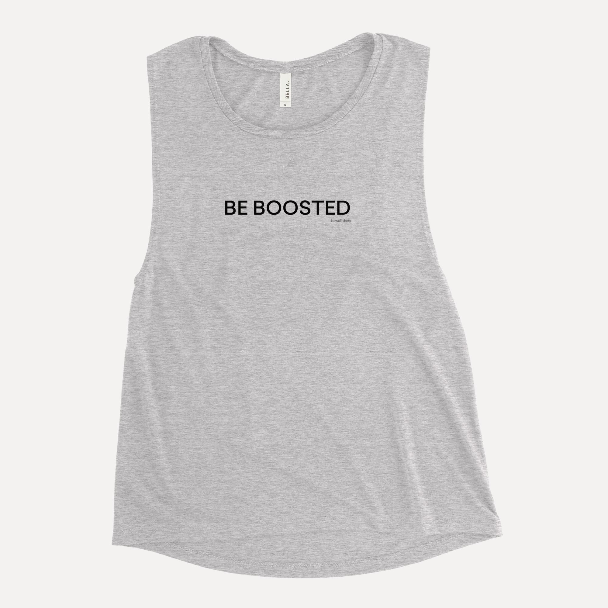 Bewell wellness shots womens muscle tank athletic heather front